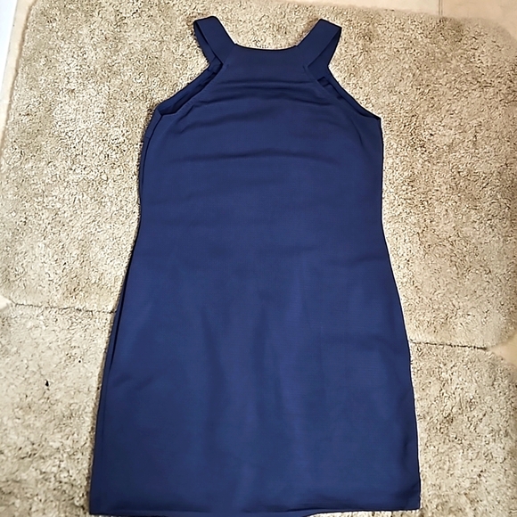 Linda Fashion Ruffle Tunic Halter Neck Dress Navy Blue Size Medium - Picture 7 of 9